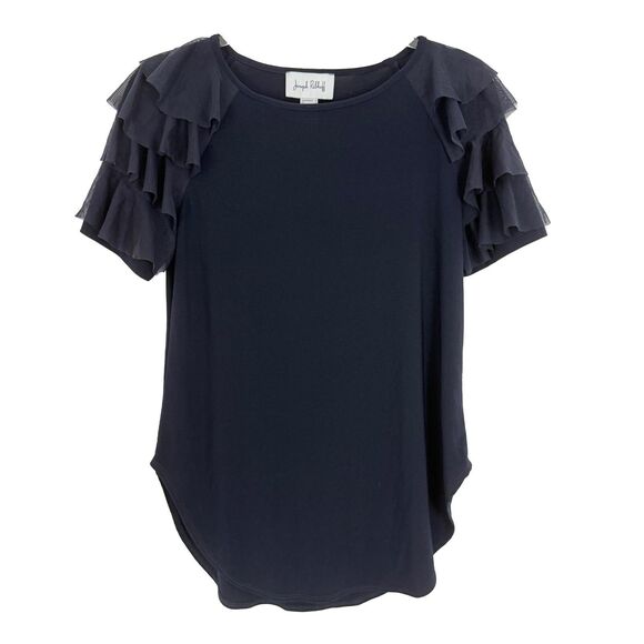 JOSEPH RIBKOFF Tiered Ruffle Sleeve Top 4 Black Blouse Party Formal EUC B61 - Picture 2 of 6